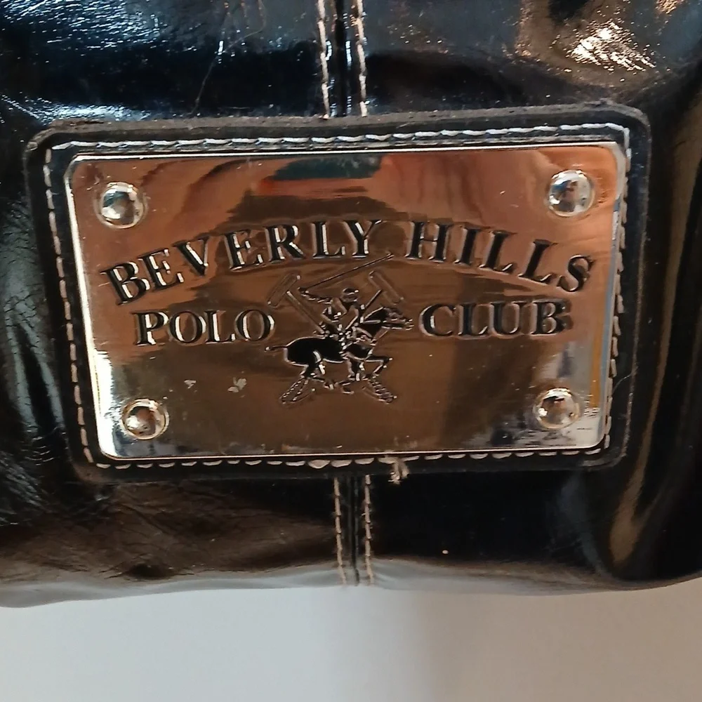 Beverly Hills Polo Club black patent leather shoulder bag. Vintage